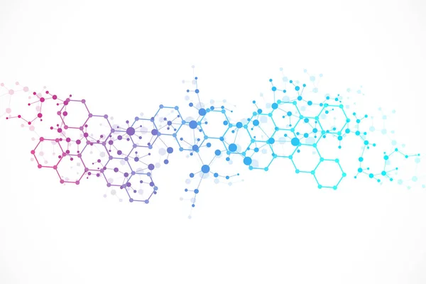 Yapı molekülü ve iletişim. DNA, atom, nöronlar. Tasarımınız için bilimsel bir kavram. Noktalarla birleştirilmiş çizgiler. Tıp, teknoloji, kimya, bilim geçmişi. Vektör illüstrasyonu.