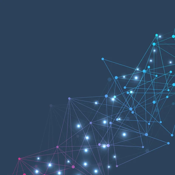 Fond abstrait géométrique avec ligne et points connectés. Structure molécule et communication. Concept scientifique pour votre design. Médecine, technologie, science. Illustration vectorielle . — Image vectorielle