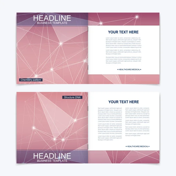 Kare broşür için şablonlar. Broşür kapak sunu. İş, bilim, teknoloji tasarım kitap düzeni. Bilimsel molekül arka plan