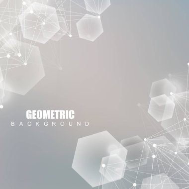 Bağlantılı çizgi ve noktalar ile geometrik arka plan. Yapısı molekül ve iletişim. Bilimsel kavram tasarımınız için. Tıp, teknoloji, bilim arka plan. Vektör çizim.