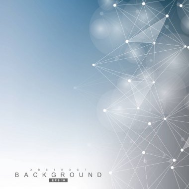 Bağlantılı çizgi ve noktalar ile geometrik arka plan. Yapısı molekül ve iletişim. Bilimsel kavram tasarımınız için. Tıp, teknoloji, bilim arka plan. Vektör çizim.