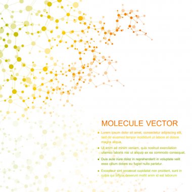 Yapı molekülü ve iletişim. DNA, atom, nöronlar. Tasarımınız için bilimsel bir kavram. Noktalarla birleştirilmiş çizgiler. Tıp, teknoloji, kimya, bilim geçmişi. Vektör illüstrasyonu.