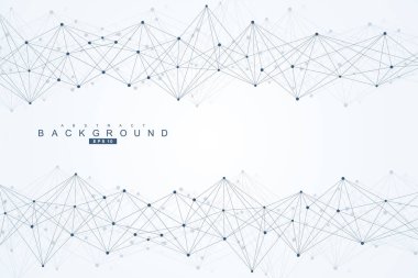 Bağlantılı çizgi ve noktalar ile geometrik arka plan. Yapısı molekül ve iletişim. Bilimsel kavram tasarımınız için. Tıp, teknoloji, bilim arka plan. Vektör çizim.