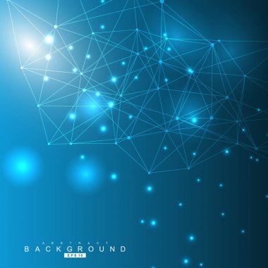 Bağlantılı çizgi ve noktalar ile geometrik arka plan. Yapısı molekül ve iletişim. Bilimsel kavram tasarımınız için. Tıp, teknoloji, bilim arka plan. Vektör çizim.