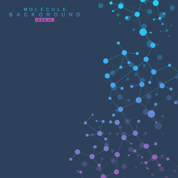 Structure molecule and communication. Dna, atom, neurons. Scientific concept for your design. Connected lines with dots. Medical, technology, chemistry, science background. Vector illustration.