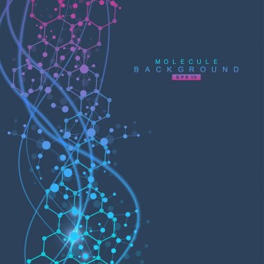 Yapı molekülü ve iletişim. DNA, atom, nöronlar. Tasarımınız için bilimsel bir kavram. Noktalarla birleştirilmiş çizgiler. Tıp, teknoloji, kimya, bilim geçmişi. Vektör illüstrasyonu.