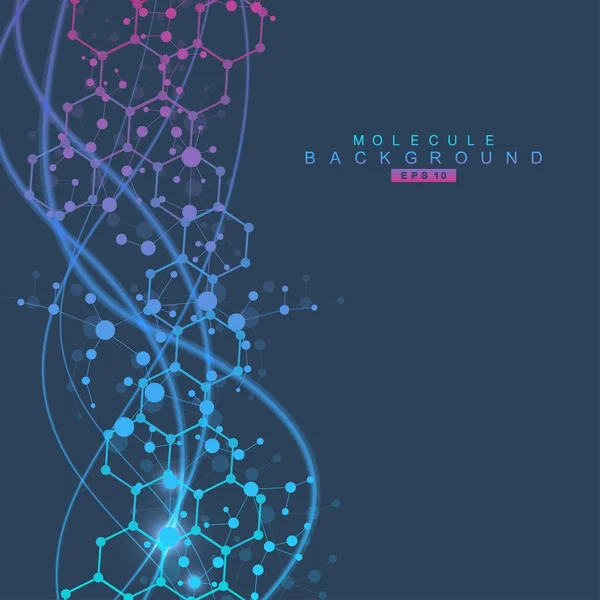 Strukturmolekyl och kommunikation. Dna, atom, nervceller. Vetenskapligt koncept för din design. Anslutna linjer med prickar. Medicin, teknik, kemi, vetenskap bakgrund. Vektorillustration. — Stock vektor