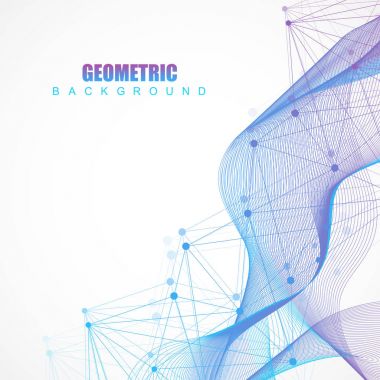 Bağlantılı çizgi ve noktalar ile geometrik arka plan. Yapısı molekül ve iletişim. Bilimsel kavram tasarımınız için. Tıp, teknoloji, bilim arka plan. Vektör çizim.