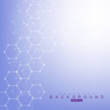 Yapı molekülü ve iletişim. DNA, atom, nöronlar. Tasarımınız için bilimsel bir kavram. Noktalarla birleştirilmiş çizgiler. Tıp, teknoloji, kimya, bilim geçmişi. Vektör illüstrasyonu.