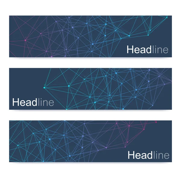 Vědecká sada moderní vektorové bannery. Struktura molekuly DNA s čárami a tečkami. Věda vektorové pozadí. Lékařská, tecnology, chemie design. — Stockový vektor