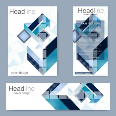 El ilanı, afiş, broşür Boyutu A4 şablonu ayarlayın. Moleküler yapısı ile bağlı çizgiler ve noktalar. Gelecekteki geometrik şablonu. Dergi, broşür, kapak, afiş tasarımı için öğeleri.