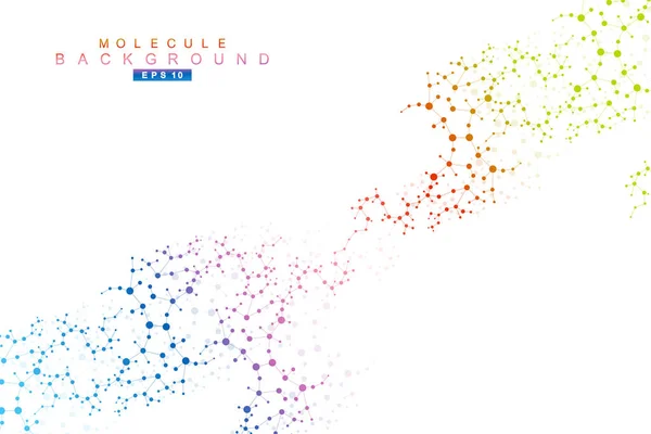 Struttura molecolare e comunicazione. DNA, atomo, neuroni. Concetto scientifico per il vostro progetto. Linee collegate con punti. Medicina, tecnologia, chimica, scienze. Illustrazione vettoriale. — Vettoriale Stock