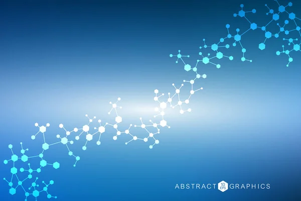 Structure molécule et communication. ADN, atome, neurones. Concept scientifique pour votre design. Lignes connectées avec des points. Médecine, technologie, chimie, sciences. Illustration vectorielle. — Image vectorielle