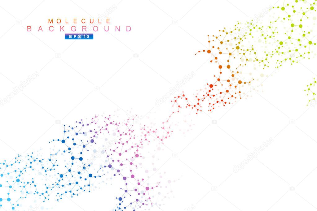 Structure molecule and communication. Dna, atom, neurons. Scientific concept for your design. Connected lines with dots. Medical, technology, chemistry, science background. Vector illustration.