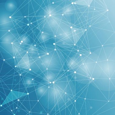 Bağlı çizgi ve noktalarla Geometrik soyut arkaplan. Yapı molekülü ve iletişim. Büyük Veri Görselleştirme. Tıp, teknoloji, bilim geçmişi. Vektör illüstrasyonu.