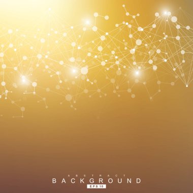 Yapı molekülü ve iletişim. DNA, atom, nöronlar. Tasarımınız için bilimsel bir kavram. Noktalarla birleştirilmiş çizgiler. Tıp, teknoloji, kimya, bilim geçmişi. Vektör illüstrasyonu.