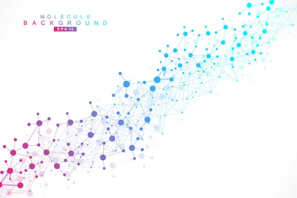 Structure molécule et communication. ADN, atome, neurones. Concept scientifique pour votre design. Lignes connectées avec des points. Médecine, technologie, chimie, sciences. Illustration vectorielle. — Image vectorielle