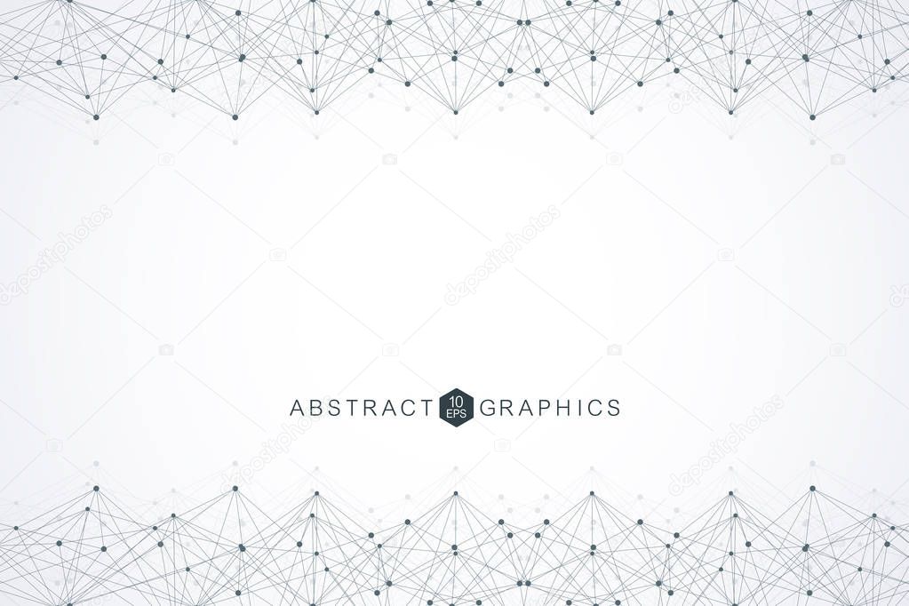 Geometric abstract background with connected line and dots. Big Data Visualization. Global network connection. Structure molecule and communication. Technology, science background. Vector illustration