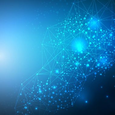 Yapı molekülü ve iletişim. DNA, atom, nöronlar. Tasarımınız için bilimsel bir kavram. Noktalarla birleştirilmiş çizgiler. Tıp, teknoloji, kimya, bilim geçmişi. Vektör illüstrasyonu.
