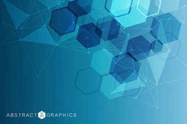 Bağlantılı çizgi ve noktalar ile geometrik arka plan. Yapısı molekül ve iletişim. Bilimsel kavram tasarımınız için. Tıp, teknoloji, bilim arka plan. Vektör çizim.