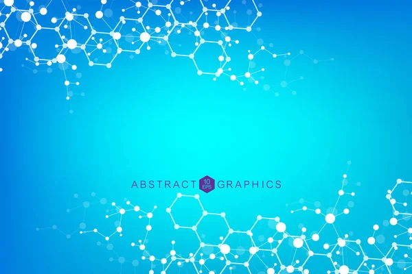 Molécula de estructura y comunicación. ADN, átomo, neuronas. Concepto científico para su diseño. Líneas conectadas con puntos. Medicina, tecnología, química, antecedentes científicos. Ilustración vectorial. — Archivo Imágenes Vectoriales