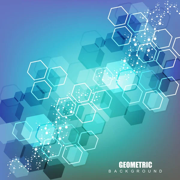 Fondo abstracto geométrico con línea y puntos conectados. Molécula de estructura y comunicación. Concepto científico para su diseño. Medicina, tecnología, antecedentes científicos. Ilustración vectorial . — Vector de stock