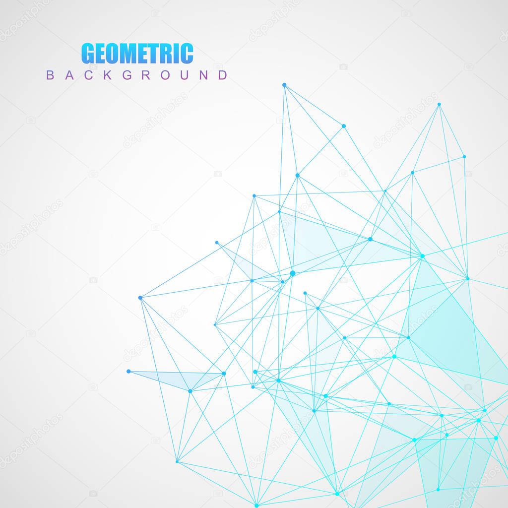 Geometric abstract background with connected line and dots. Structure molecule and communication. Scientific concept for your design. Medical, technology, science background. Vector illustration.