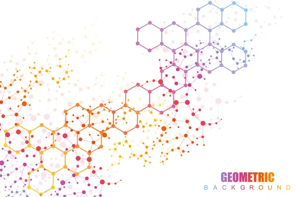 Fondo abstracto geométrico con línea y puntos conectados. Molécula de estructura y comunicación. Concepto científico para su diseño. Medicina, tecnología, antecedentes científicos. Ilustración vectorial . — Archivo Imágenes Vectoriales