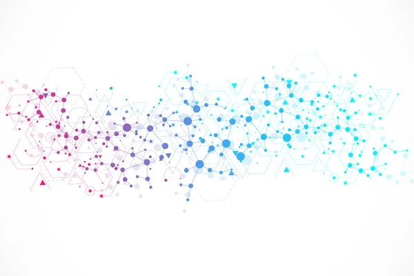 Molécula de estructura y comunicación. ADN, átomo, neuronas. Concepto científico para su diseño. Líneas conectadas con puntos. Medicina, tecnología, química, antecedentes científicos. Ilustración vectorial. — Archivo Imágenes Vectoriales