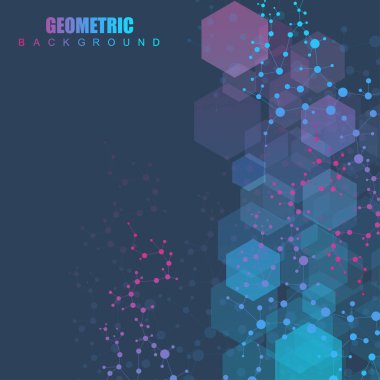 Bilimsel altıgen kalıbın modern fütüristik arka planı. Parçacık, tıbbi, teknoloji, kimya ve bilim için molekül yapısına sahip sanal soyut bir arka plan. Sosyal ağ vektörü.