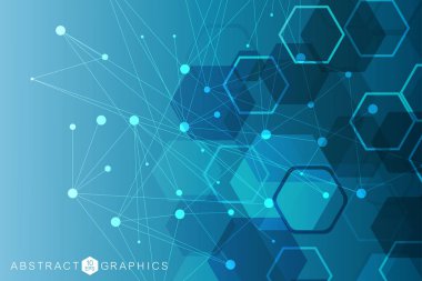 Altıgen soyut arkaplan. Büyük Veri Görselleştirme. Genel ağ bağlantısı. Tıp, teknoloji, bilim geçmişi. Vektör illüstrasyonu.