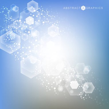 Bilimsel altıgen kalıbın modern fütüristik arka planı. Parçacık, tıbbi, teknoloji, kimya ve bilim için molekül yapısına sahip sanal soyut bir arka plan. Sosyal ağ vektörü.