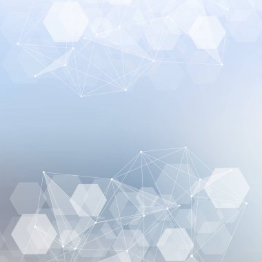 Bağlantılı çizgi ve noktalar ile geometrik arka plan. Yapısı molekül ve iletişim. Bilimsel kavram tasarımınız için. Tıp, teknoloji, bilim arka plan. Vektör çizim.