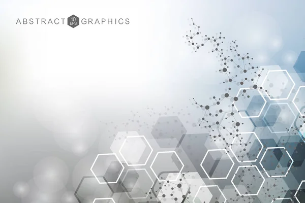 Hexagonal abstrakt bakgrund. Visualisering av stora data. Global nätverksanslutning. Medicin, teknik, vetenskap bakgrund. Vektorillustration. — Stock vektor