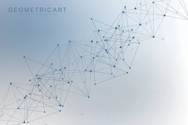 Fondo abstracto geométrico con línea y puntos conectados. Molécula de estructura y comunicación. Concepto científico para su diseño. Medicina, tecnología, antecedentes científicos. Ilustración vectorial . — Archivo Imágenes Vectoriales