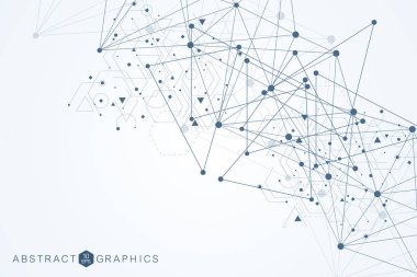 Bağlantılı çizgi ve noktalar ile geometrik arka plan. Yapısı molekül ve iletişim. Bilimsel kavram tasarımınız için. Tıp, teknoloji, bilim arka plan. Vektör çizim.
