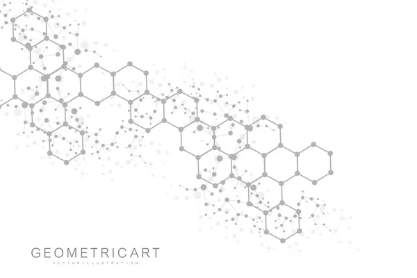 Hexagonal abstrakt bakgrund. Visualisering av stora data. Global nätverksanslutning. Medicin, teknik, vetenskap bakgrund. Vektorillustration. — Stock vektor