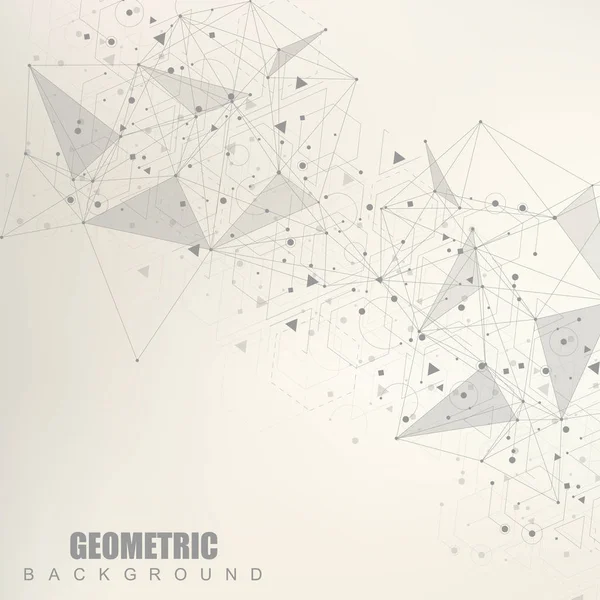 Fond abstrait géométrique avec ligne et points connectés. Structure molécule et communication. Concept scientifique pour votre design. Médecine, technologie, science. Illustration vectorielle . — Image vectorielle