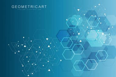 Altıgen soyut arkaplan. Büyük Veri Görselleştirme. Genel ağ bağlantısı. Tıp, teknoloji, bilim geçmişi. Vektör illüstrasyonu.