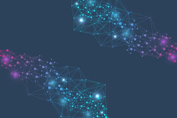 ビッグデータ可視化の背景。現代の未来的な仮想抽象的背景。科学ネットワークパターン、線と点を結ぶ。グローバルネットワーク接続 . — ストックベクタ