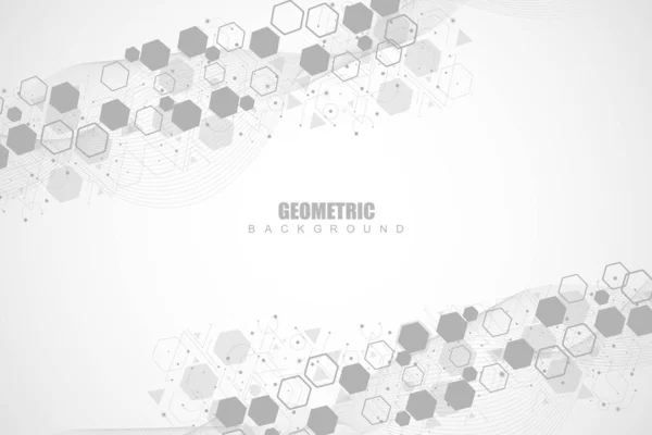 Modèle de réseau scientifique, lignes et points de connexion. Technologie hexagones structure ou éléments de connexion moléculaire. — Image vectorielle