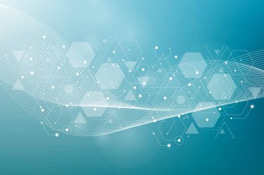 Soyut mavi altıgen deseni. Teknoloji altıgenlerin yapısı veya moleküler bağlantı elementleri. Vektör illüstrasyonu.