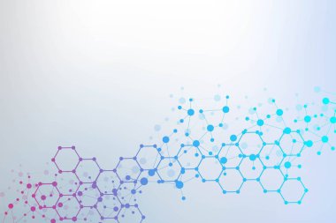 Bilim ağı şablonu, noktaları ve çizgileri birleştiriyor. Teknoloji altıgenlerin yapısı veya moleküler bağlantı elementleri.