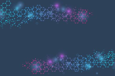 Teknoloji arka planında soyut geometrik altıgen moleküler yapılar. Yapı molekülü ve iletişim. DNA, atom, nöronlar.