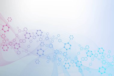 Bilimsel altıgen kalıbın modern fütüristik arka planı. Parçacık, tıbbi, teknoloji, kimya ve bilim için molekül yapısına sahip sanal soyut bir arka plan. Sosyal ağ vektörü
