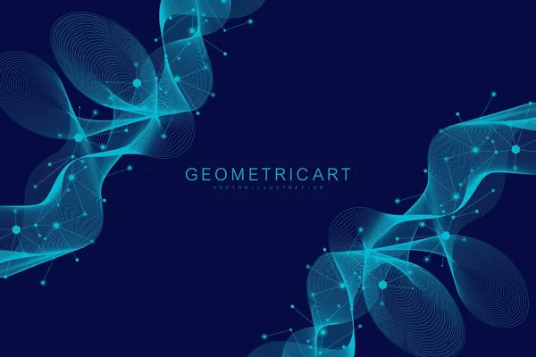 Fundo abstrato geométrico com linha conectada e pontos. Estrutura molécula e comunicação. Visualização de Big Data. Médico, tecnologia, formação científica. Ilustração vetorial. —  Vetores de Stock