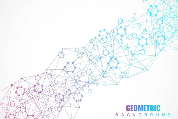 Wissenschaft Netzwerkmuster, Verbindungslinien und Punkte. Technologie Sechsecke Struktur oder molekulare Verbindungselemente. — Stockvektor