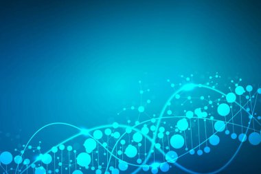 Yapı molekülü ve iletişim. DNA, atom, nöronlar. Tasarımınız için bilimsel bir kavram. Noktalarla birleştirilmiş çizgiler. Tıp, teknoloji, kimya, bilim geçmişi. Vektör illüstrasyonu.