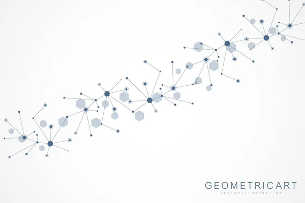 Fundo abstrato geométrico com linha conectada e pontos. Estrutura molécula e comunicação. Visualização de Big Data. Médico, tecnologia, formação científica. Ilustração vetorial. —  Vetores de Stock