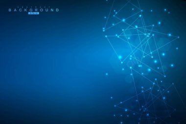 Bağlı çizgi ve noktalarla Geometrik soyut arkaplan. Yapı molekülü ve iletişim. Büyük Veri Görselleştirme. Tıp, teknoloji, bilim geçmişi. Vektör illüstrasyonu.